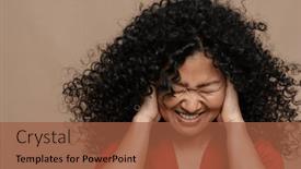  Presentation with ears - Slide set consisting of smiling-asian-woman-with-long background and a  colored foreground