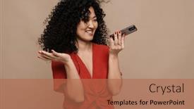  Presentation with recording - PPT theme enhanced with smiling-asian-woman-with-long background and a coral colored foreground