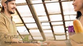  Presentation with asian food - Slide set featuring smiling-asian-woman-with-paper background and a coral colored foreground