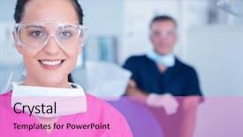  Presentation with dental assistant - PPT layouts featuring smiling assistant with protective glasses background and a lilac colored foreground