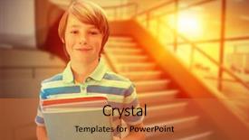  Presentation with smiling kids at summer camp - Theme having smiling at camera in library background and a red colored foreground