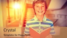  Presentation with smiling kids at summer camp - Amazing PPT theme having smiling at camera in library backdrop and a coral colored foreground