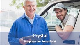  Presentation with driver - PPT theme with smiling at camera with customer background and a ocean colored foreground