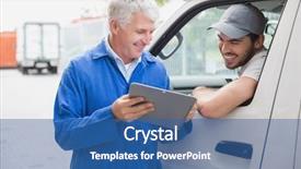  Presentation with driver - Cool new presentation design with smiling at camera with customer backdrop and a ocean colored foreground