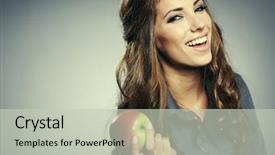  Presentation with cute - Theme having smiling at studio eating apple background and a  colored foreground