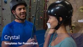  Presentation with athletes - Colorful presentation theme enhanced with smiling-athletes-in-sports-helmet backdrop and a navy blue colored foreground
