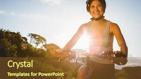  Presentation with mountain bike - Slide deck consisting of smiling athletic brunette sitting on mountain bike in the nature background and a tawny brown colored foreground