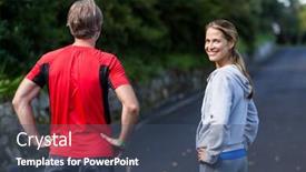  Presentation with hip - Slides enhanced with smiling athletic couple standing with hands on hip on the road background and a ocean colored foreground