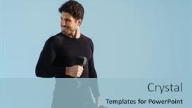  Presentation with working - Slide set enhanced with smiling-athletic-sportsman-working-out background and a light blue colored foreground