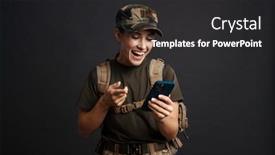  Presentation with black female - Theme having smiling-attractive-female-soldier-using background and a dark gray colored foreground