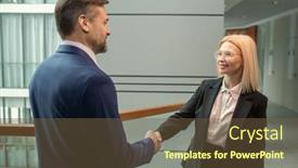  Presentation with business partner - Colorful slide deck enhanced with smiling-attractive-mature-businesswoman backdrop and a tawny brown colored foreground