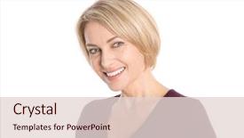  Presentation with woman menopause - PPT theme consisting of smiling attractive older blond woman background and a lemonade colored foreground