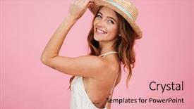  Presentation with hat - Theme having smiling attractive woman in summer background and a lemonade colored foreground