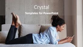  Presentation with mobile home - Cool new slide set with smiling-attractive-young-african-woman backdrop and a gray colored foreground