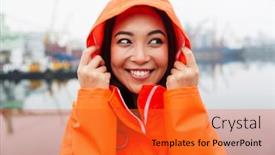  Presentation with asian - Audience pleasing slide deck consisting of smiling-attractive-young-asian-woman backdrop and a red colored foreground