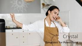  Presentation with dance and music - PPT theme having smiling-attractive-young-asian-woman background and a coral colored foreground