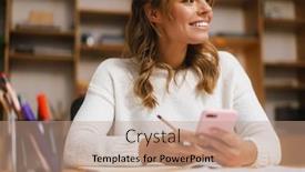  Presentation with woman office desk - Amazing PPT layouts having smiling-attractive-young-woman-entrepreneur backdrop and a coral colored foreground