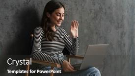  Presentation with chat - Slide deck featuring smiling-attractive-young-woman-having background and a dark gray colored foreground