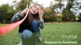  Presentation with dog park - Audience pleasing PPT layouts consisting of smiling attractive young woman holding bone for her dog and showing thumbs up in park backdrop and a tawny brown colored foreground