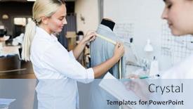  Presentation with order - Colorful theme enhanced with smiling-attractive-young-woman-measuring backdrop and a light blue colored foreground