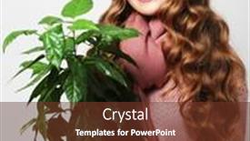  Presentation with flower woman - Audience pleasing PPT theme consisting of smiling-attractive-young-woman-standin backdrop and a tawny brown colored foreground