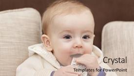  Presentation with remote - Cool new PPT layouts with smiling baby holding a remote backdrop and a  colored foreground