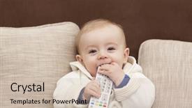  Presentation with teen mom cap and gown holding a baby - Amazing PPT theme having smiling baby holding a remote backdrop and a  colored foreground