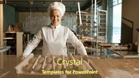  Presentation with pastries - PPT theme featuring smiling-baker-preparing-sweet-buns background and a  colored foreground