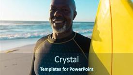  Presentation with water sports - Presentation consisting of smiling-bald-african-american-senior background and a navy blue colored foreground