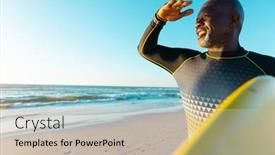  Presentation with water sports - PPT layouts featuring smiling-bald-african-american-senior background and a mint green colored foreground