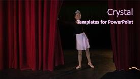  Presentation with curtain - Theme enhanced with smiling ballet dancer peeking through a stage curtain background and a wine colored foreground
