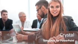  Presentation with personality - Beautiful PPT layouts featuring smiling-bank-manager-greets backdrop and a violet colored foreground