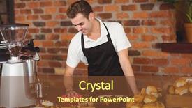  Presentation with coffee shop - Colorful slide set enhanced with smiling barista cleaning the counter backdrop and a tawny brown colored foreground