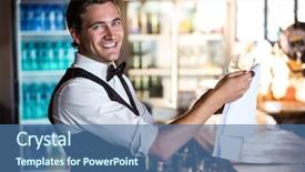  Presentation with bartender - Presentation having smiling bartender cleaning wine glass background and a ocean colored foreground