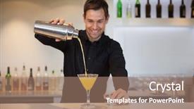  Presentation with cocktail bar - Presentation theme featuring smiling bartender pouring yellow cocktail background and a coral colored foreground