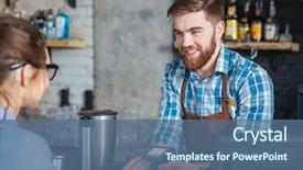  Presentation with smart card reader - Audience pleasing slide set consisting of smiling bearded barista in cafe backdrop and a ocean colored foreground