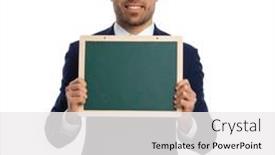  Presentation with navy blue - Slide deck with smiling-bearded-guy-in-elegant background and a white colored foreground