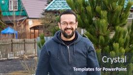  Presentation with weather - Audience pleasing slide deck consisting of smiling-bearded-mature-man-stands backdrop and a ocean colored foreground