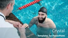  Presentation with swimmer - Slide deck enhanced with smiling-bearded-swimmer-with-tattoo background and a ocean colored foreground