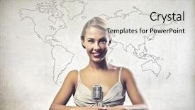  Presentation with news - PPT layouts featuring smiling beautiful female news announcer background and a light gray colored foreground