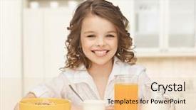  Presentation with healthy people - Theme consisting of smiling beautiful girl having breakfast background and a  colored foreground