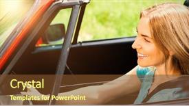  Presentation with driving - PPT theme featuring smiling beautiful woman driving red background and a tawny brown colored foreground