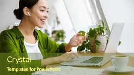  Presentation with asian - Audience pleasing theme consisting of smiling-beautiful-young-asian-woman backdrop and a tawny brown colored foreground