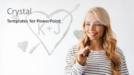  Presentation with love heart - PPT layouts enhanced with smiling-beautiful-young-woman background and a white colored foreground