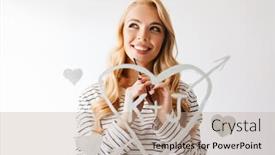  Presentation with love heart - Amazing slide deck having smiling-beautiful-young-woman backdrop and a coral colored foreground