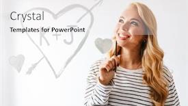  Presentation with love heart - PPT theme consisting of smiling-beautiful-young-woman background and a white colored foreground