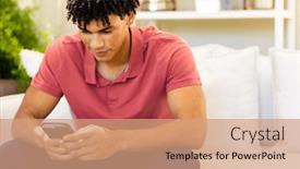  Presentation with living life - PPT theme featuring smiling-biracial-man-using-smartphone background and a  colored foreground