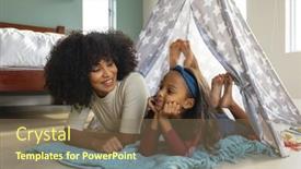  Presentation with family talking - Slides featuring smiling-biracial-mother-with-afro background and a violet colored foreground