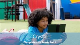  Presentation with school elementary - Slide set enhanced with smiling-biracial-schoolgirl-lying and a  colored foreground