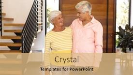  Presentation with assisted living - Slide set having smiling-biracial-senior-friends-looking background and a coral colored foreground